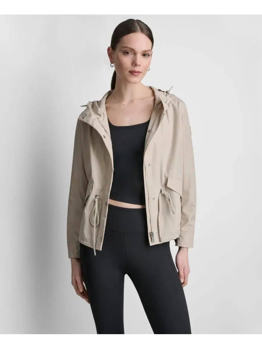 Куртка-ветровка женская с капюшоном, укороченная, с разной длиной DKNY Sport — изображение 1 из 5, серебристый
