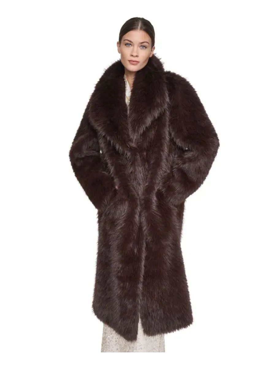 Пальто из искусственного меха с отложным воротником Halston — коричневый