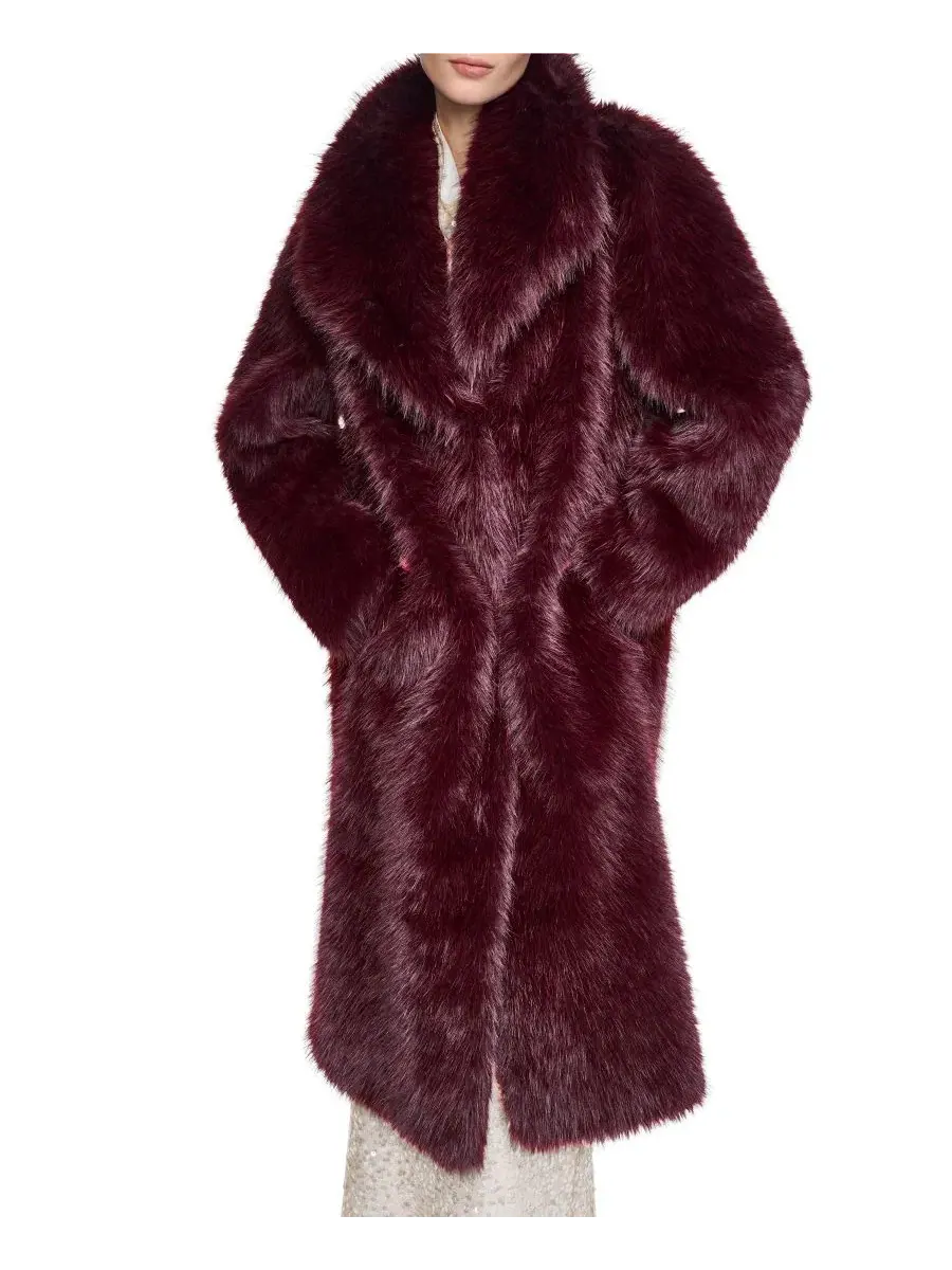 Пальто из искусственного меха с воротником Halston