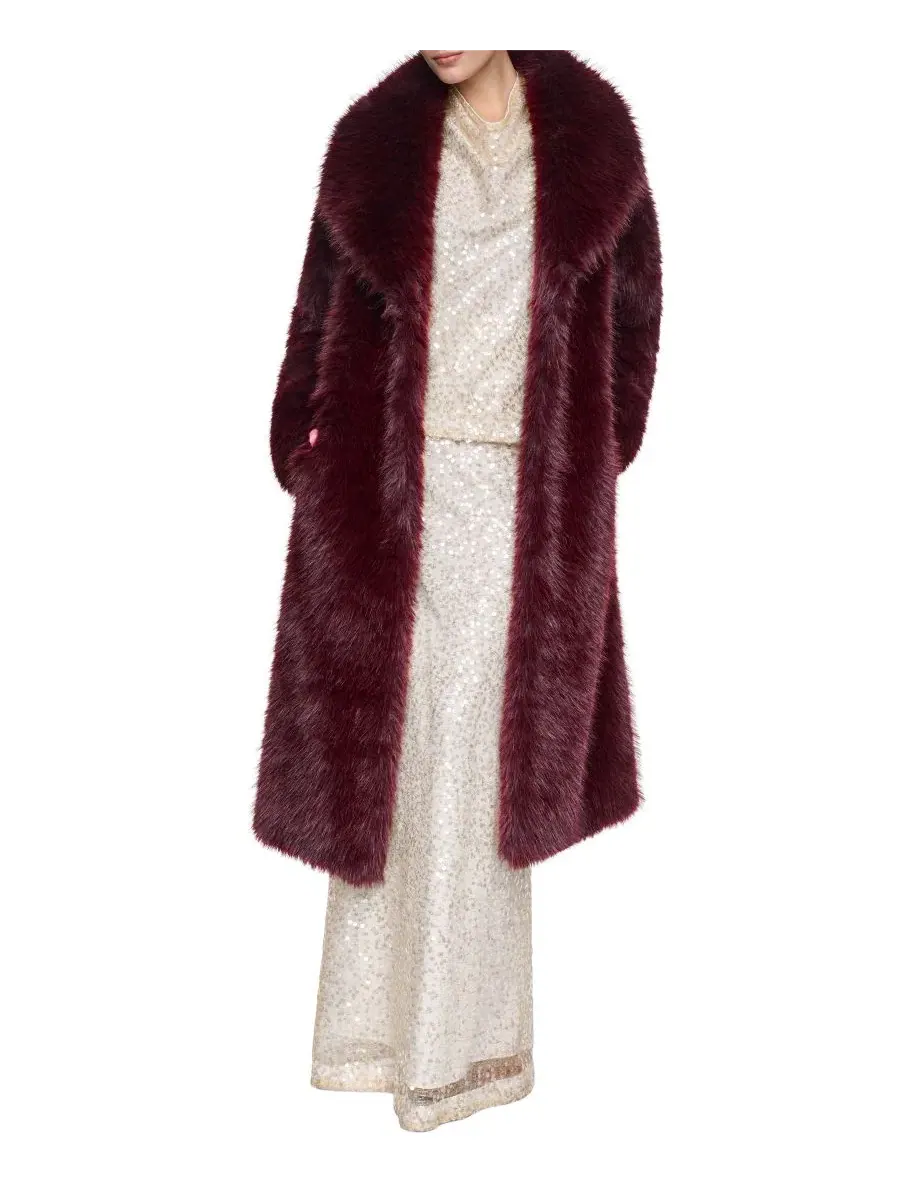 Пальто из искусственного меха с воротником Halston — изображение 2 из 5, красный