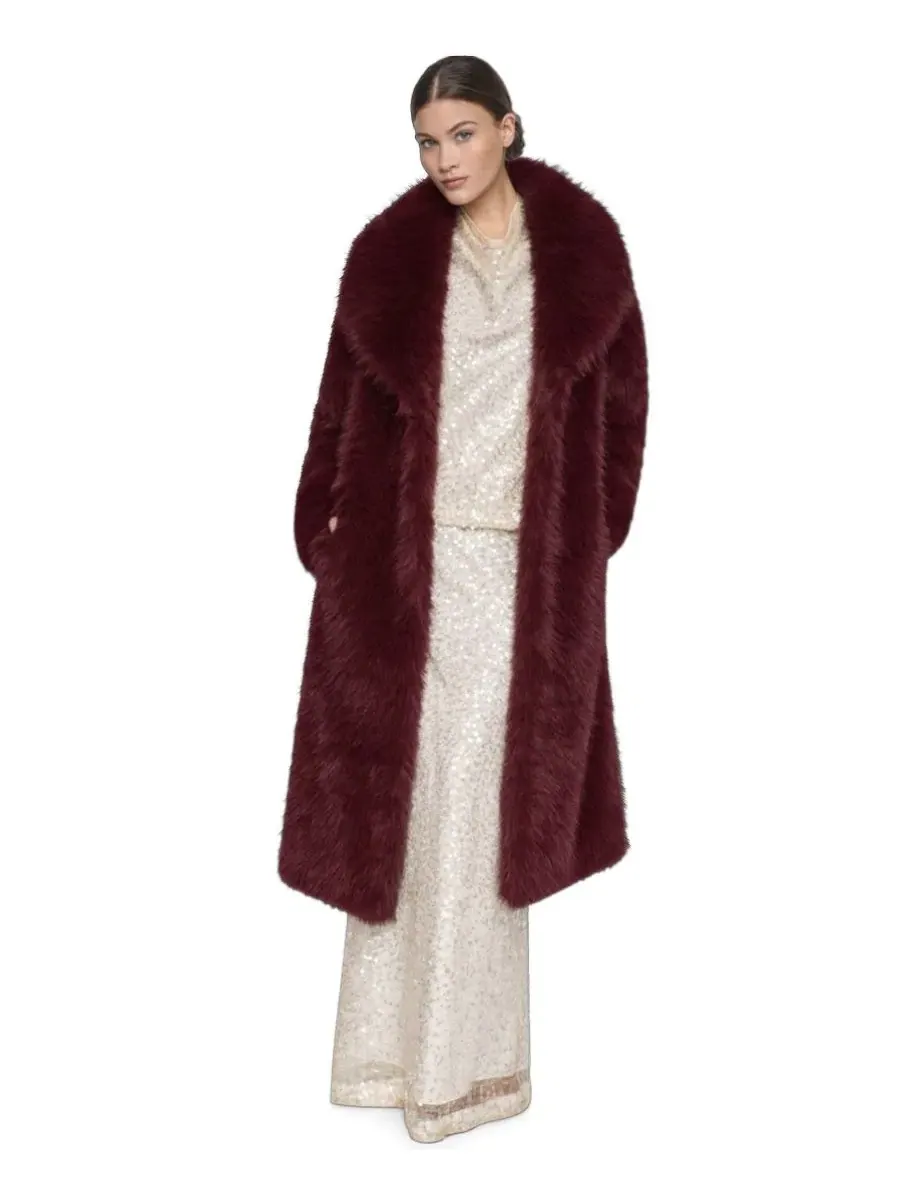 Пальто из искусственного меха с воротником Halston — изображение 5 из 5, красный