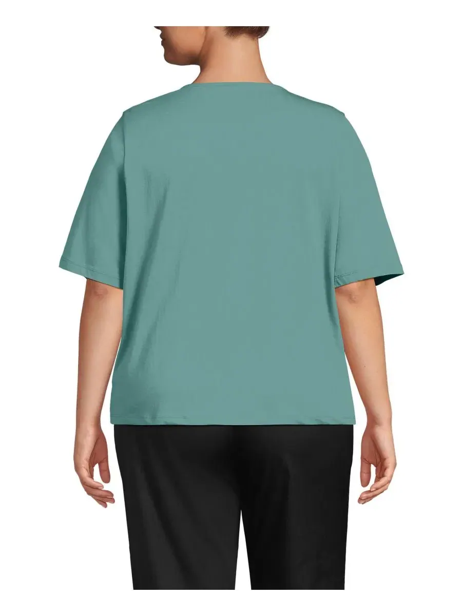 Блузка с разрезом и коротким рукавом Supima Plus Size Lands' End — изображение 2 из 3, серый