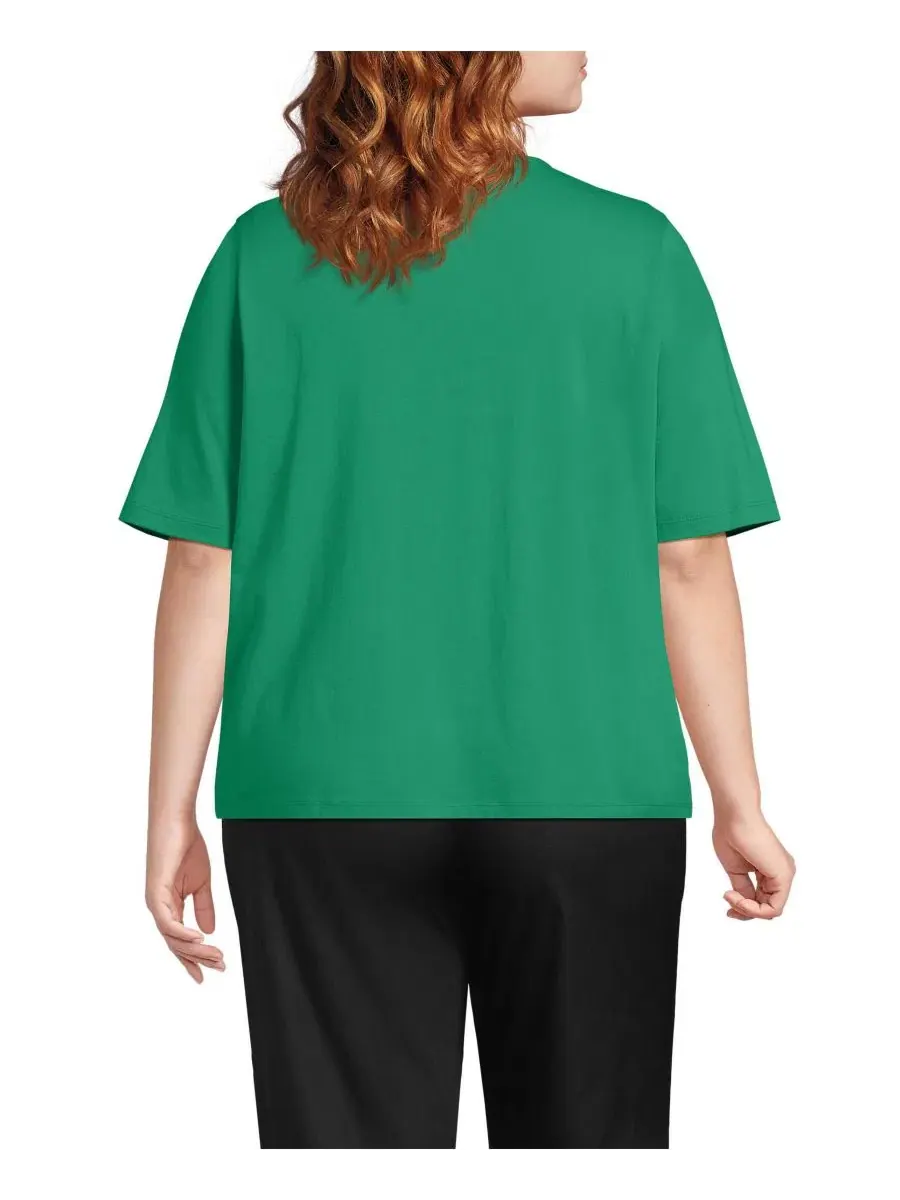 Блузка с разрезом и коротким рукавом из Supima хлопка Lands' End, Vibrant Clover — изображение 2 из 3