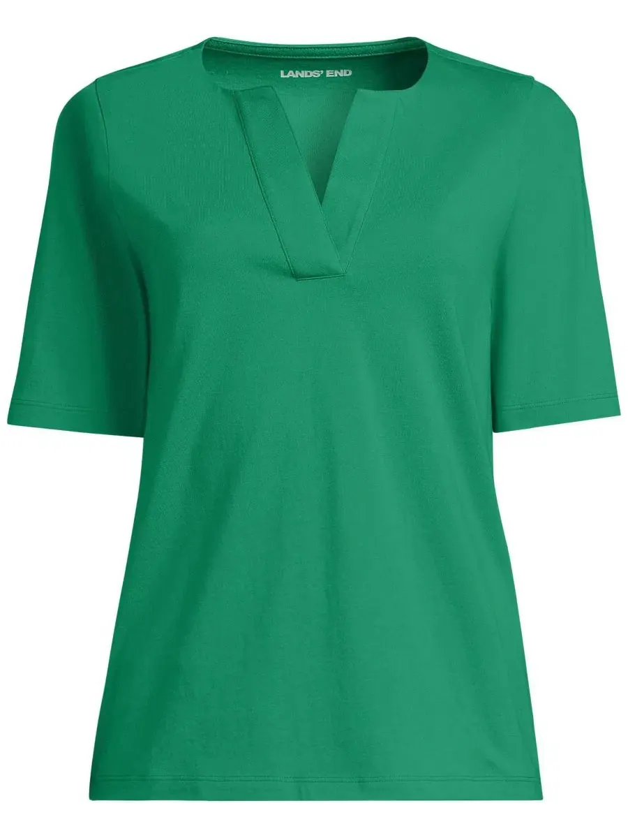 Блузка с разрезом и коротким рукавом из Supima хлопка Lands' End, Vibrant Clover — изображение 3 из 3