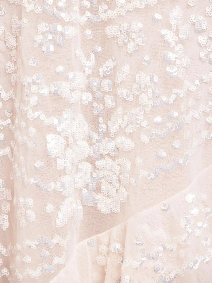 Платье вечернее Anais Sequin Frill Ankle Gown Needle & Thread — изображение 2 из 8, бежевый