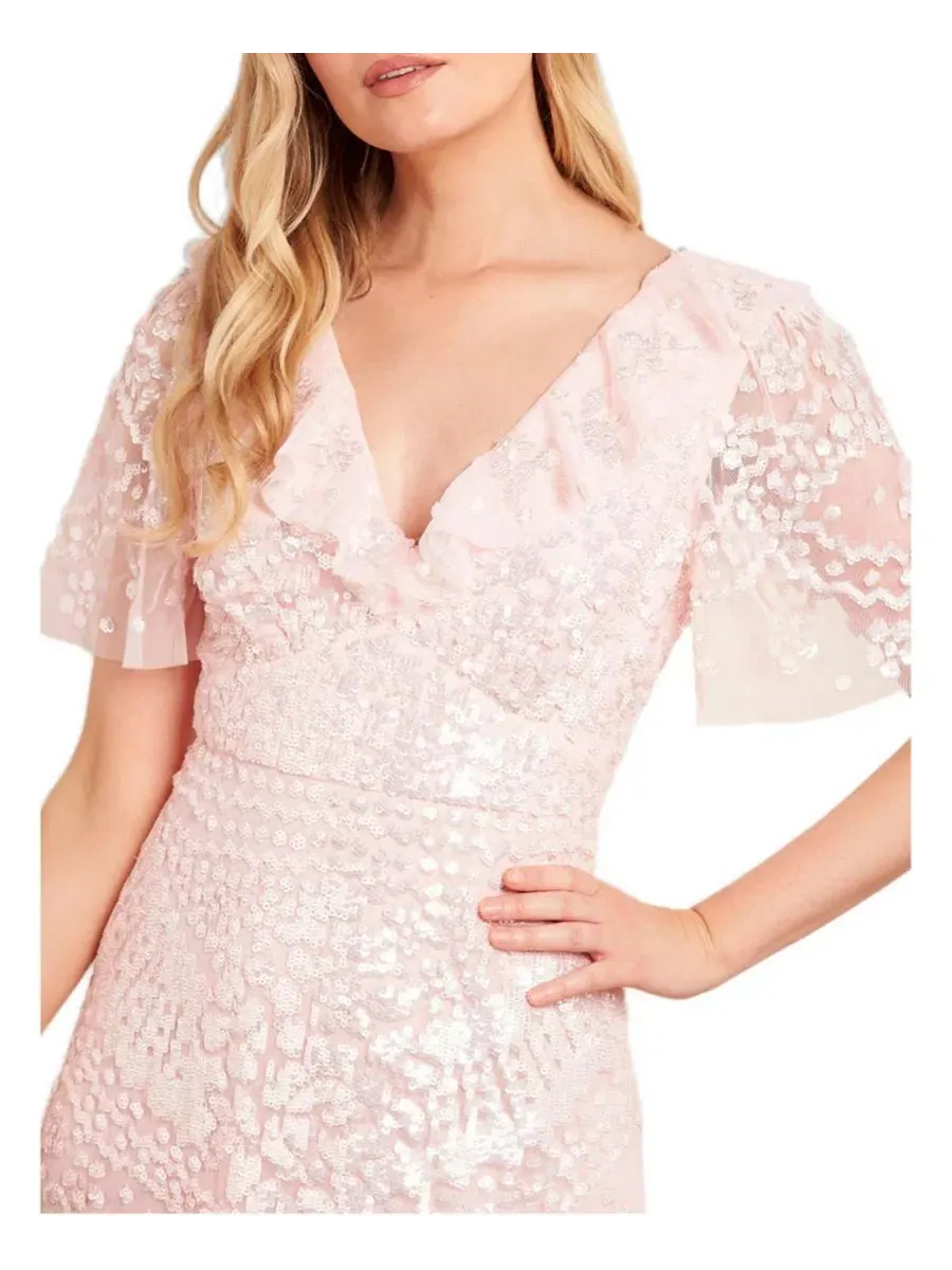 Платье-макси Anais Sequin Frill Ankle Needle & Thread — изображение 2 из 6, перламутр
