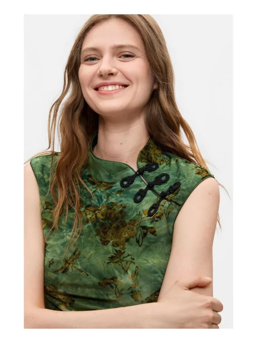 Блуза без рукавов с принтом Flocked Printed Desigual — изображение 4 из 6, синий