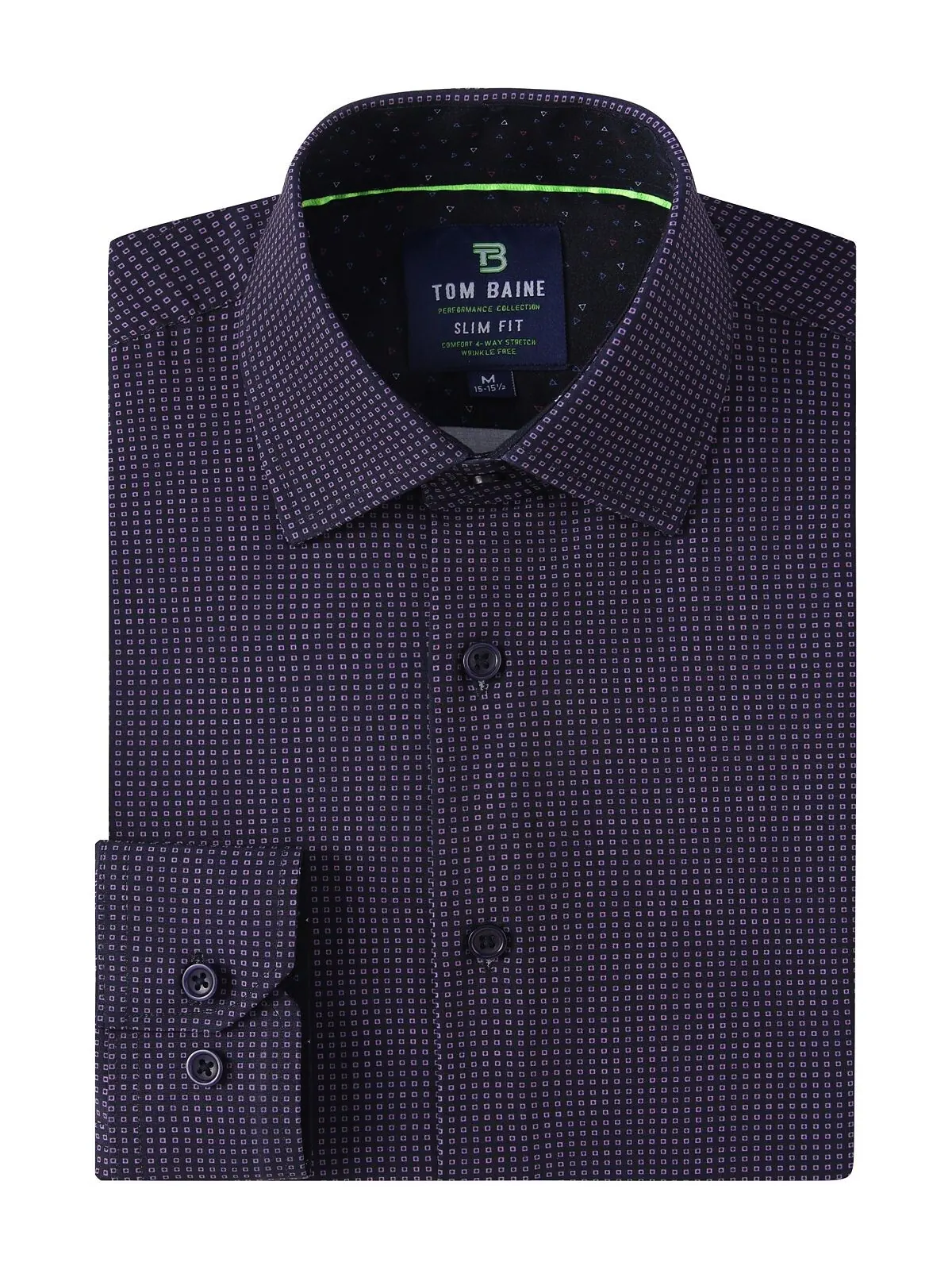 Мужская классическая рубашка slim fit с длинным рукавом и геометрическим рисунком Tom Baine — изображение 1 из 4, темно-синий