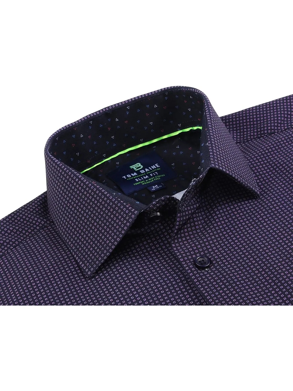 Мужская классическая рубашка slim fit с длинным рукавом и геометрическим рисунком Tom Baine — изображение 3 из 4, темно-синий