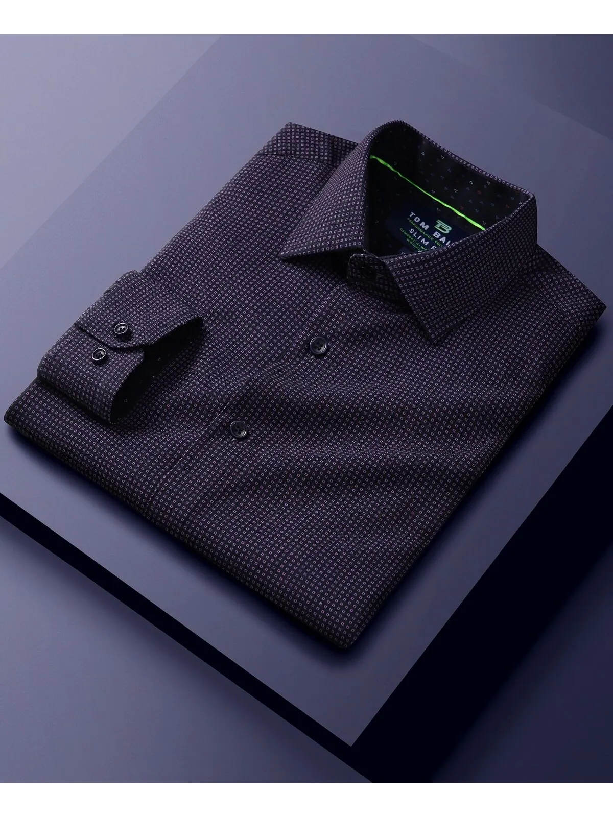 Мужская классическая рубашка slim fit с длинным рукавом и геометрическим рисунком Tom Baine — изображение 4 из 4, темно-синий