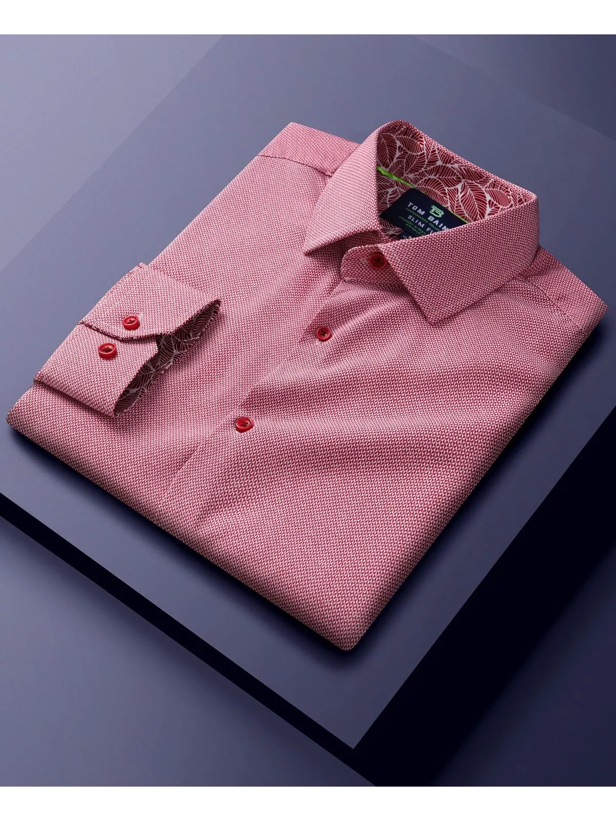 Мужская классическая рубашка slim fit с длинным рукавом и геометрическим рисунком Tom Baine — изображение 4 из 4, красный