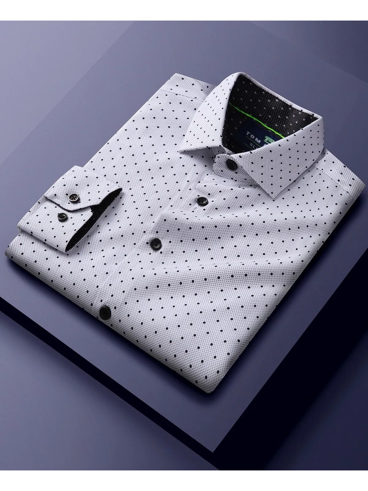 Мужская классическая рубашка slim fit с длинным рукавом и геометрическим рисунком Tom Baine — изображение 4 из 4, белый