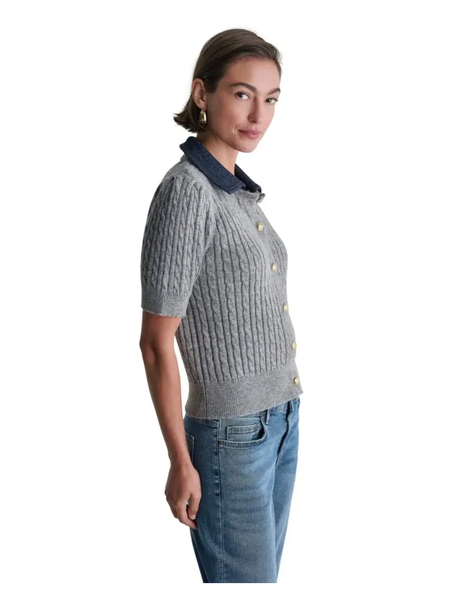 Кардиган с коротким рукавом и фактурной вязкой Cable-Knit BCBG — изображение 3 из 6, серый/индиго