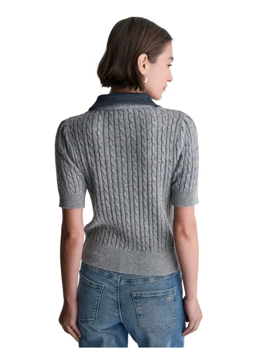 Кардиган с коротким рукавом и фактурной вязкой Cable-Knit BCBG — изображение 5 из 6, серый/индиго