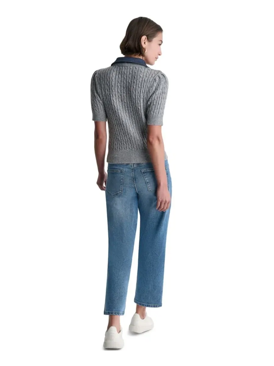 Кардиган с коротким рукавом и фактурной вязкой Cable-Knit BCBG — изображение 6 из 6, серый/индиго