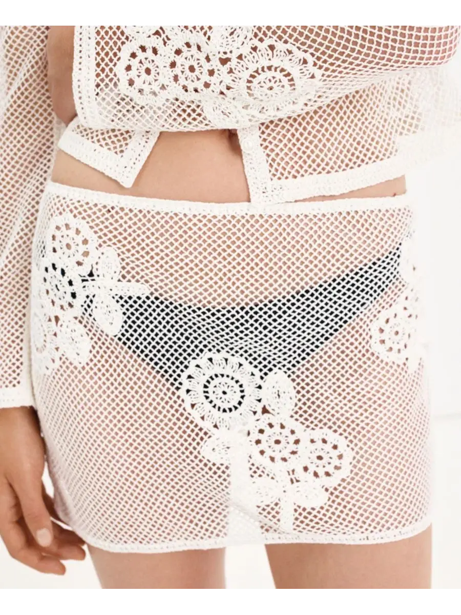 Женская юбка-миди из кружева, модель Floral Crocheted MANGO — изображение 5 из 8, белый