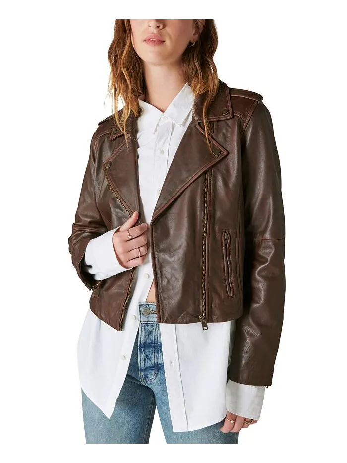 Женская классическая кожаная мотокуртка Lucky Brand
