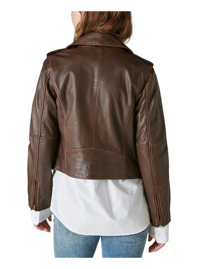 Женская классическая кожаная мотокуртка Lucky Brand — изображение 2 из 5, орех