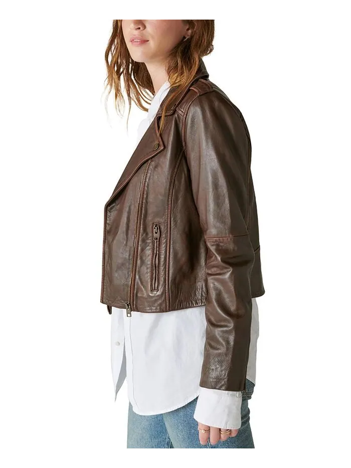 Женская классическая кожаная мотокуртка Lucky Brand — изображение 3 из 5, орех