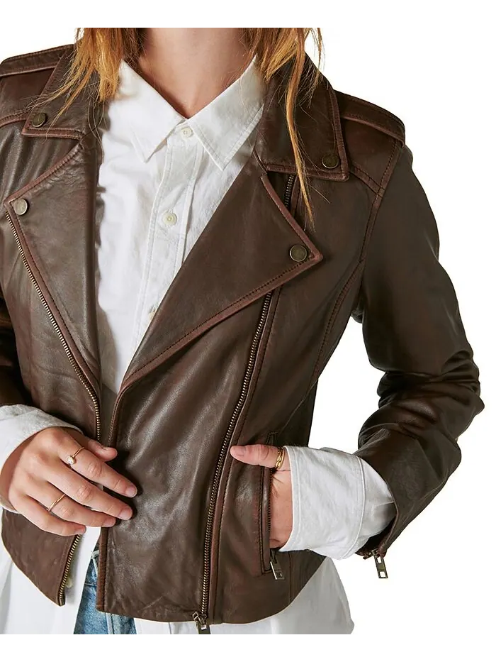 Женская классическая кожаная мотокуртка Lucky Brand — изображение 4 из 5, орех