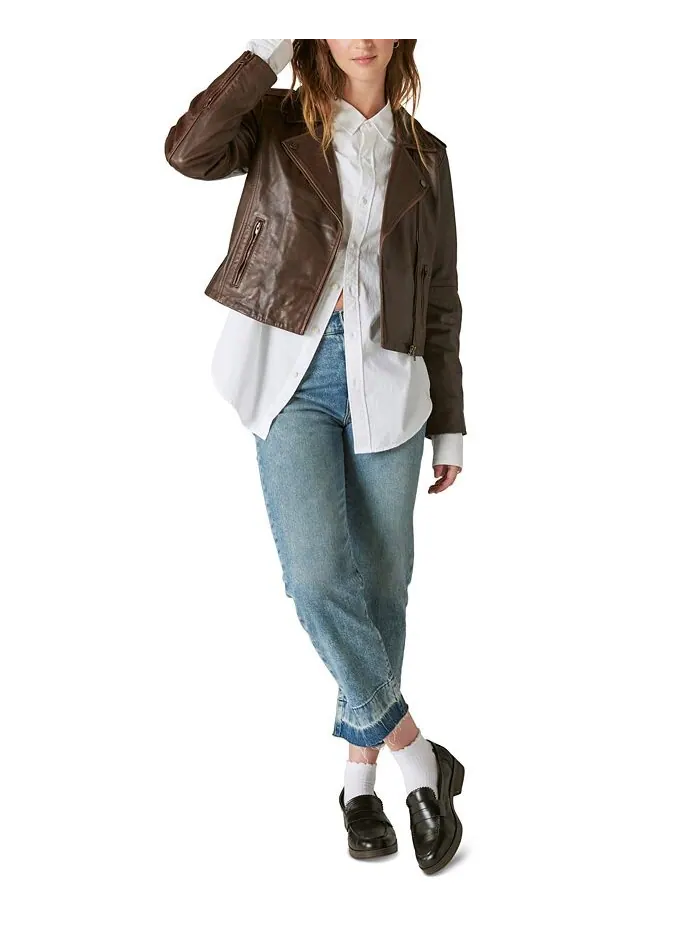 Женская классическая кожаная мотокуртка Lucky Brand — изображение 5 из 5, орех