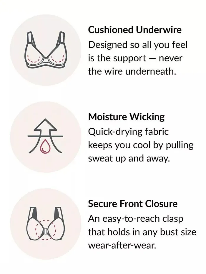 Женский бюстгальтер Wonderwire Front Close Bra для полных женщин больших размеров 1245 Glamorise — изображение 5 из 6