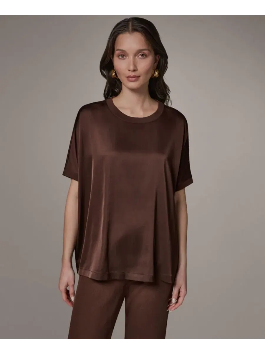Женская блузка свободного кроя с круглым вырезом Donna Karan Weekend — коричневый