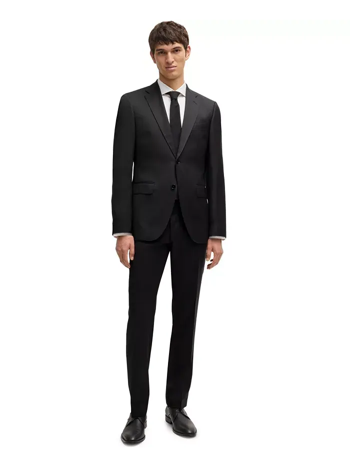 BOSS by Men's Virgin-Wool Serge Suit Jacket – Жакет мужской костюмный из чистой шерсти саржевого — изображение 4 из 4, черный