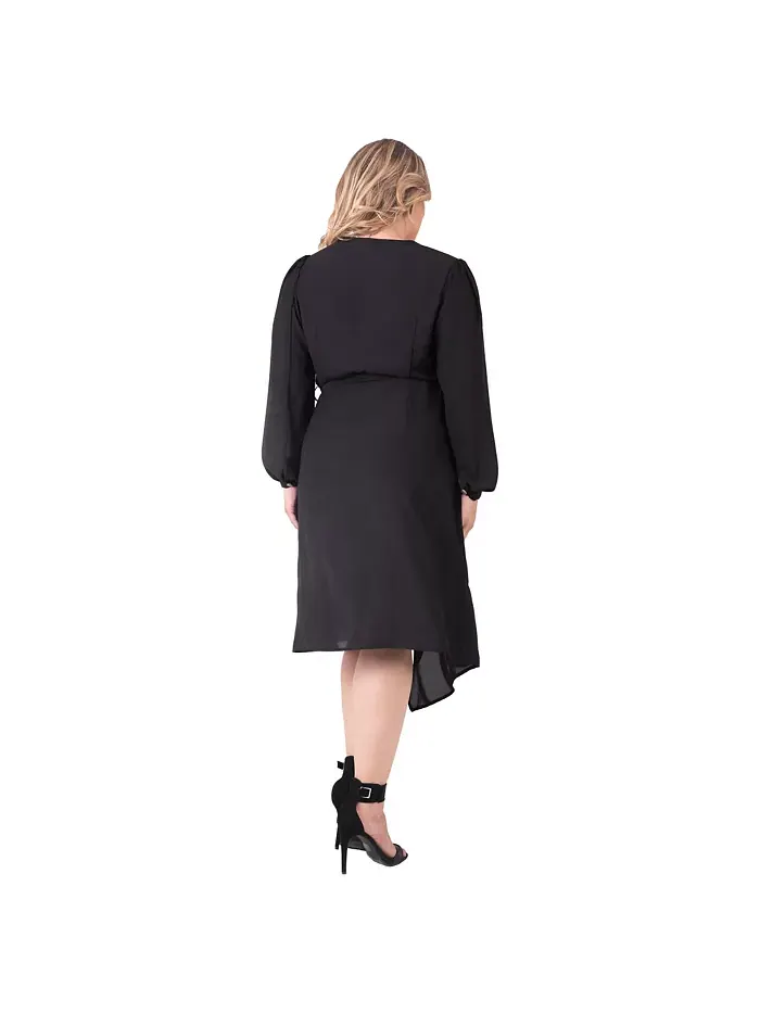 Платье с асимметричным подолом и рукавами-фонариками на пуговицах Plus Size Standards & Practices — изображение 2 из 3