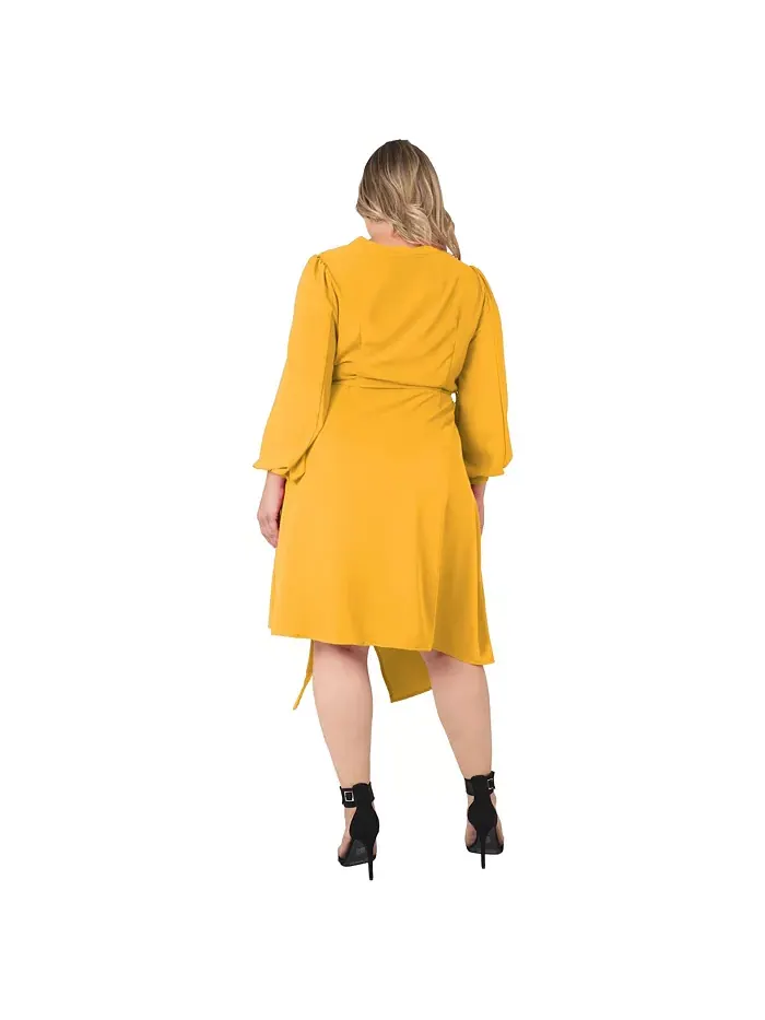 Платье с асимметричным подолом и рукавами-фонариками на пуговицах Plus Size Standards & Practices — изображение 2 из 2