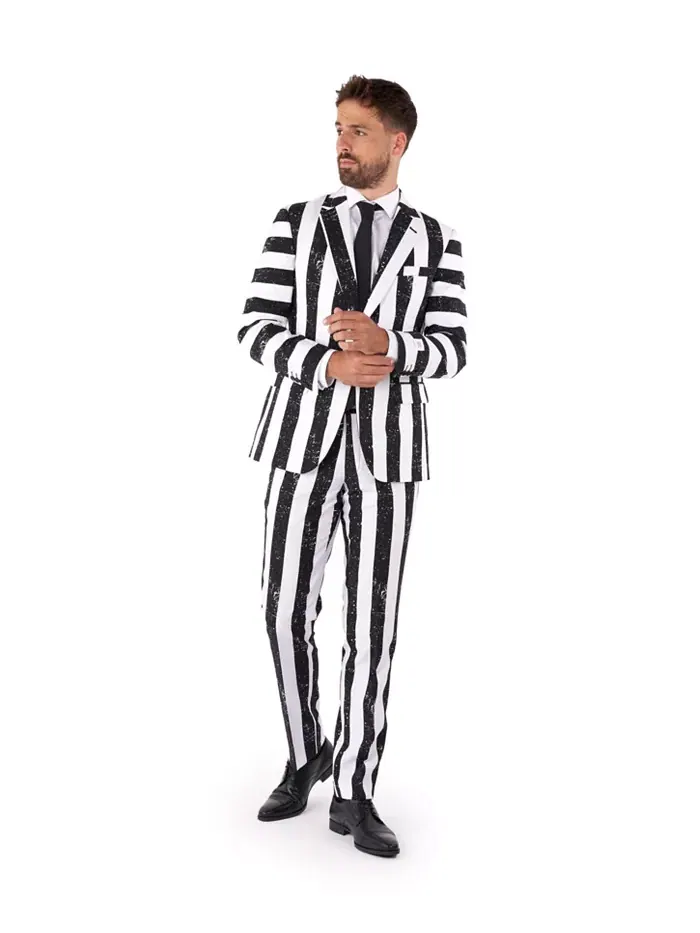 Мужской костюм Beetlejuice Premium - наряд на Хэллоуин в стиле 80-х - Slim Fit - черно-белый — черный