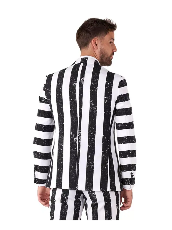Мужской костюм Beetlejuice Premium - наряд на Хэллоуин в стиле 80-х - Slim Fit - черно-белый — изображение 2 из 7, черный