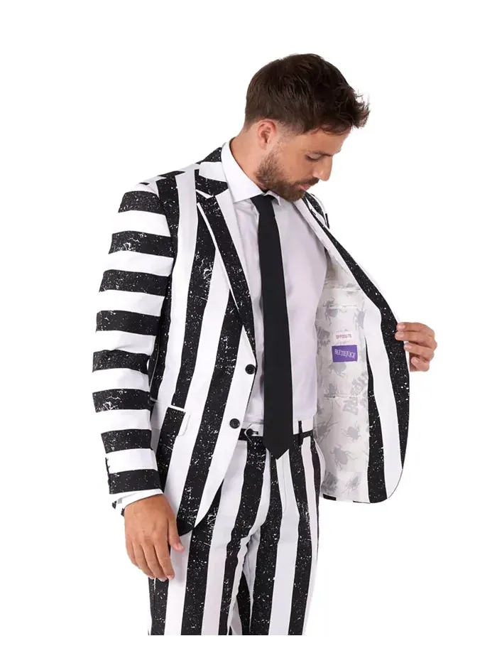 Мужской костюм Beetlejuice Premium - наряд на Хэллоуин в стиле 80-х - Slim Fit - черно-белый — изображение 3 из 7, черный