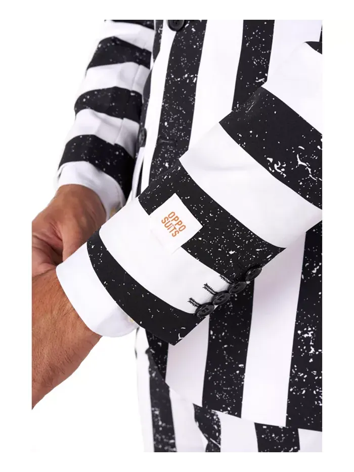 Мужской костюм Beetlejuice Premium - наряд на Хэллоуин в стиле 80-х - Slim Fit - черно-белый — изображение 5 из 7, черный