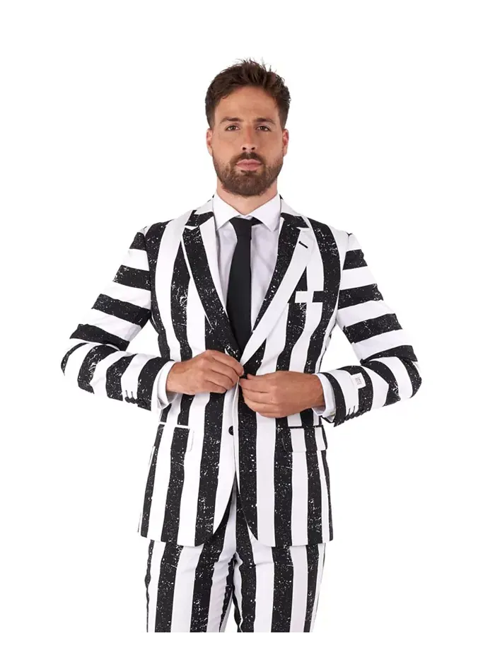 Мужской костюм Beetlejuice Premium - наряд на Хэллоуин в стиле 80-х - Slim Fit - черно-белый — изображение 6 из 7, черный