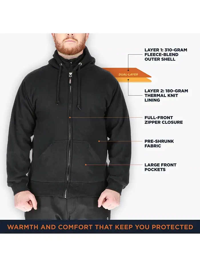 Утепленная толстовка с капюшоном Big & Tall – прочная, теплая, удобная RefrigiWear — изображение 5 из 5, черный