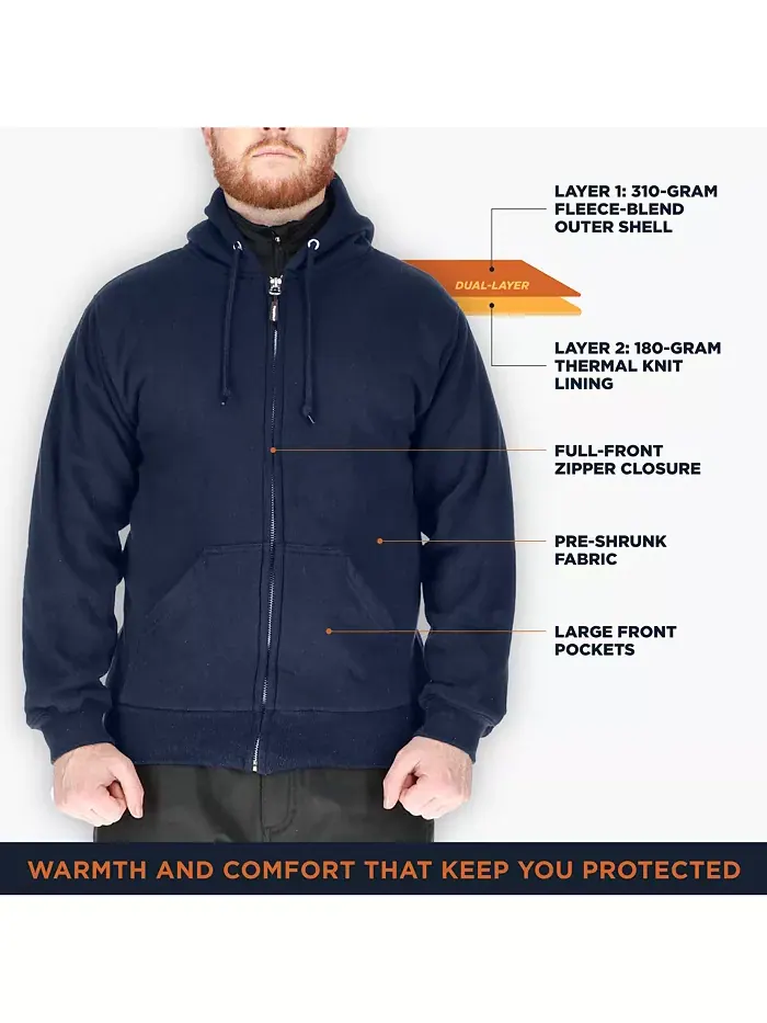 Утепленная толстовка с капюшоном Big & Tall – прочная, теплая, удобная RefrigiWear — изображение 4 из 4, темно-синий