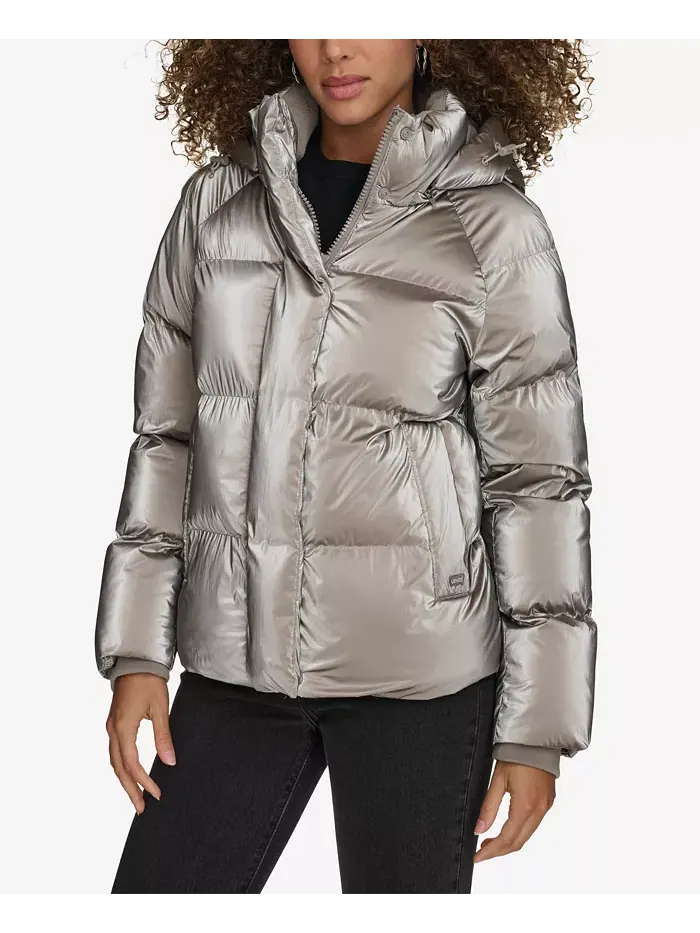 Женская стеганая куртка с капюшоном Puffer Levi's — изображение 1 из 8, серебряный