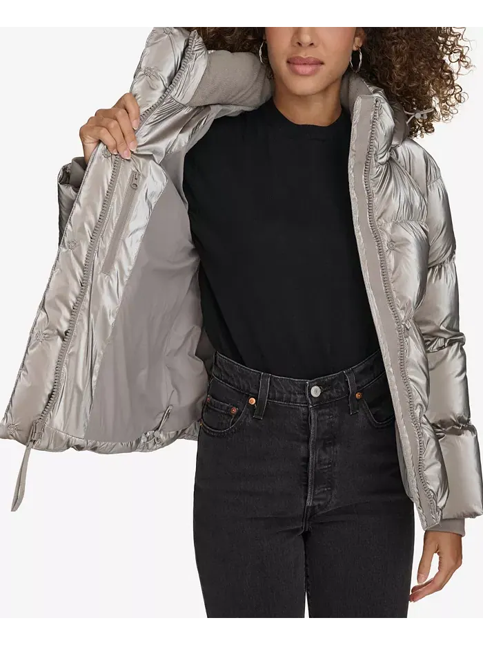 Женская стеганая куртка с капюшоном Puffer Levi's — изображение 2 из 8, серебряный
