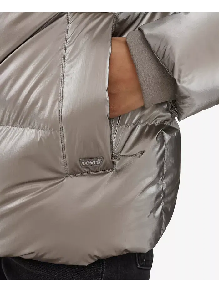 Женская стеганая куртка с капюшоном Puffer Levi's — изображение 7 из 8, серебряный