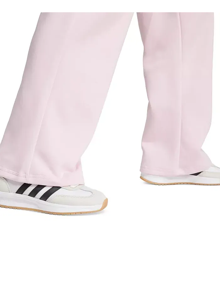 Женские брюки Feel Cozy со средней посадкой и открытым краем adidas — изображение 4 из 5, прозрачный розовый/белый