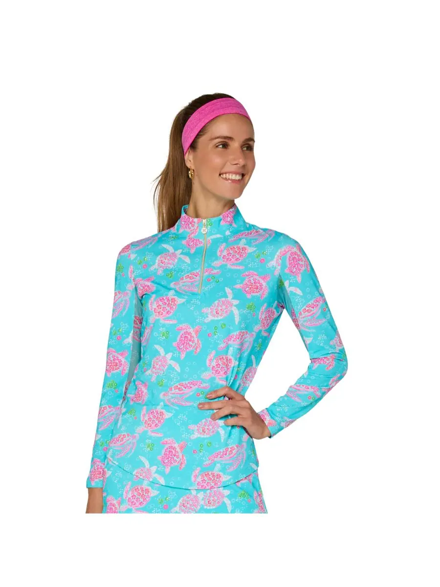 Топ с длинными рукавами и воротником-стойкой от G Lifestyle G Lifestyle Clothing, Carib. Turq turtle — изображение 1 из 4