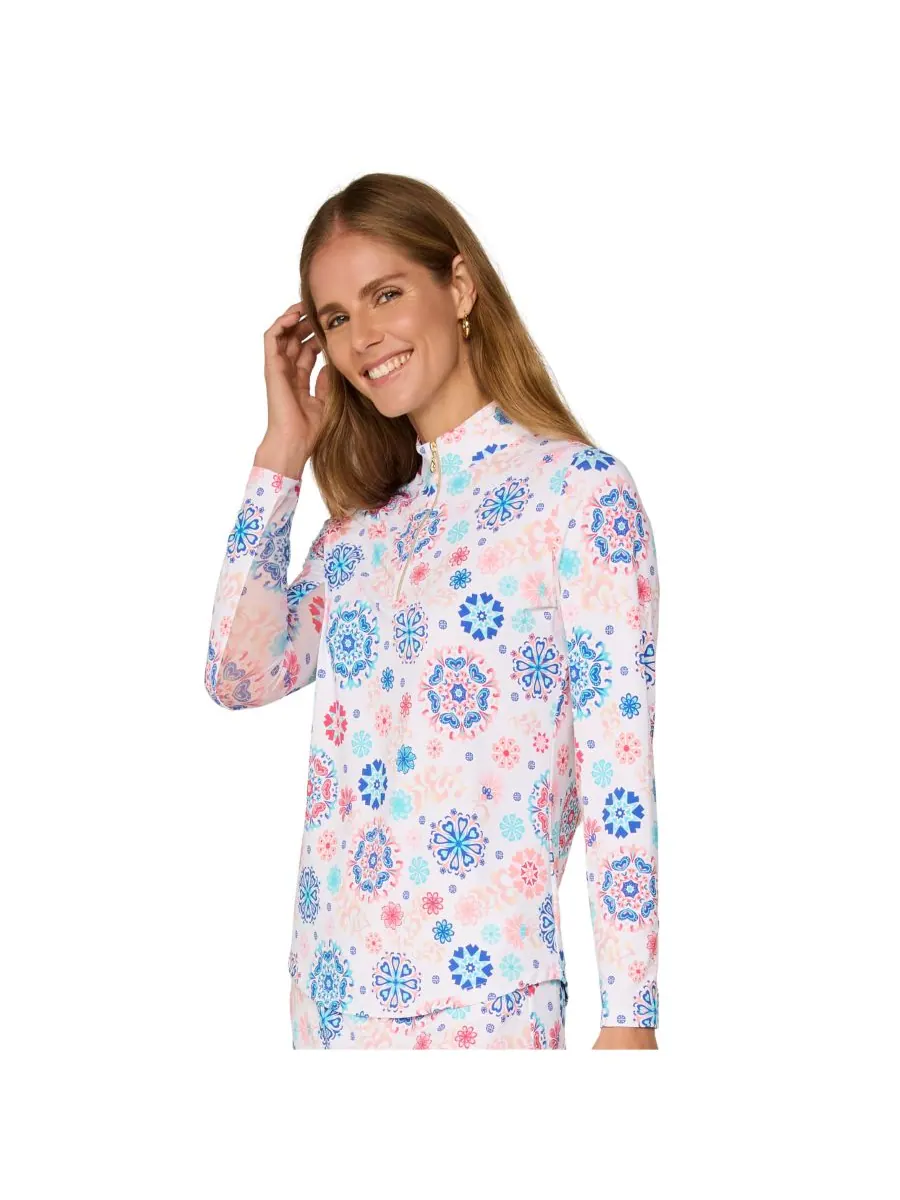 Топ с длинными рукавами и воротником-стойкой от G Lifestyle G Lifestyle Clothing, Coral medallion — изображение 2 из 4