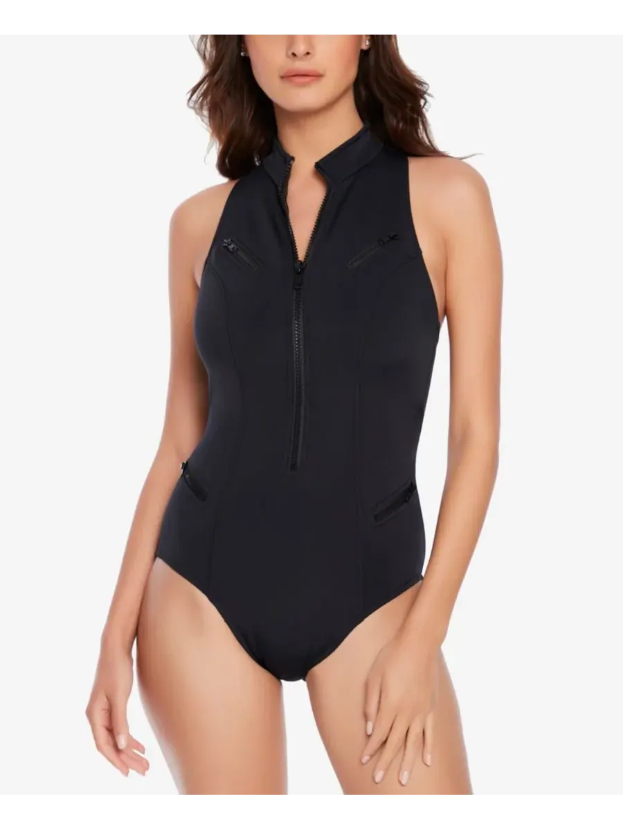 Слитный купальник Deep Dive Coco с глубоким вырезом и косточками Magicsuit — черный