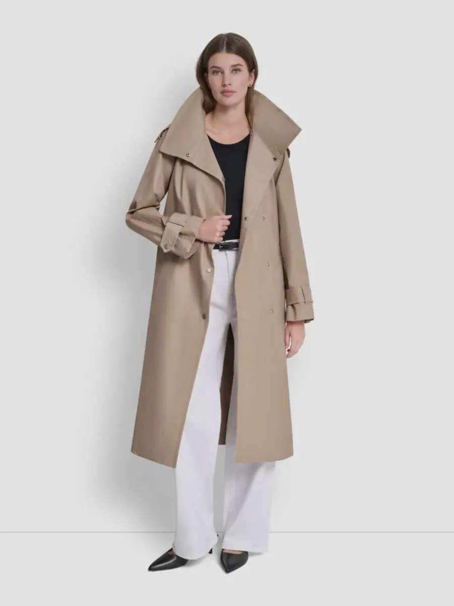 Женский длинный тренч с поясом и воротником-стойкой DKNY — изображение 2 из 5, хаки