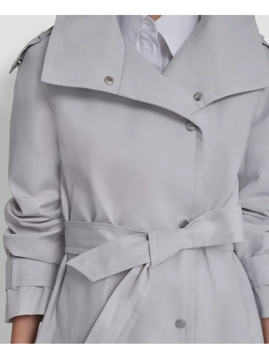 Женский длинный тренч с поясом и воротником-стойкой DKNY — изображение 4 из 6, серый