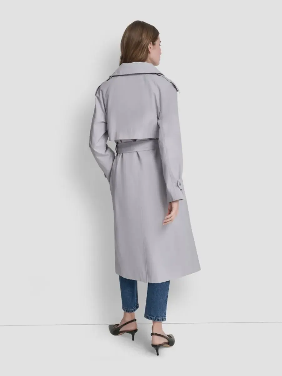 Женский длинный тренч с поясом и воротником-стойкой DKNY — изображение 5 из 6, серый