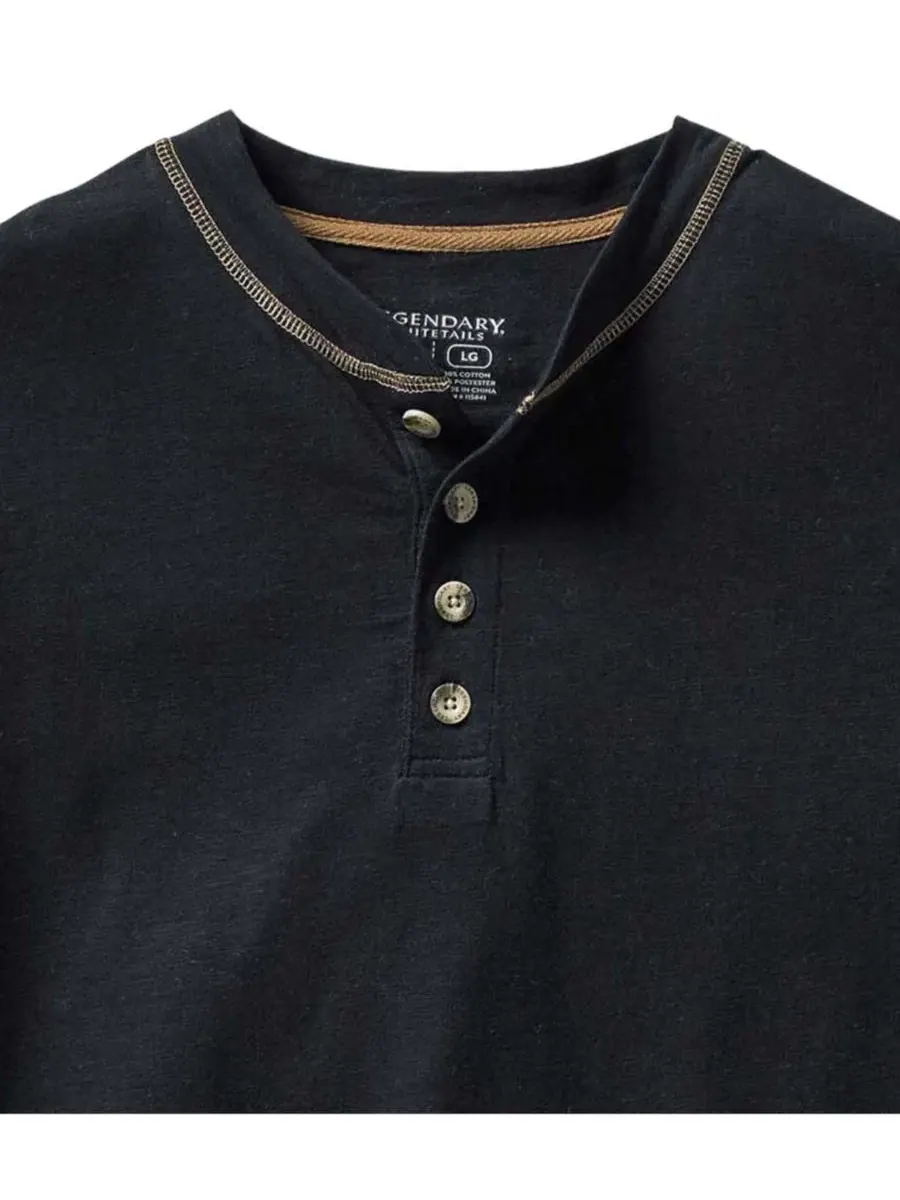 Мужская рубашка-поло Maverick Slub Henley с длинным рукавом Legendary Whitetails — изображение 8 из 8, черный