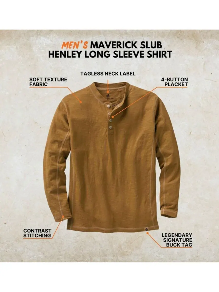 Мужская рубашка-поло с длинным рукавом Maverick Slub Henley Legendary Whitetails — изображение 6 из 7, коричневый
