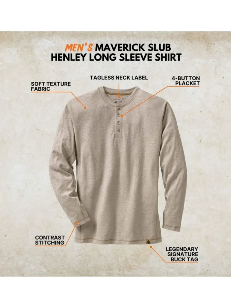 Мужская рубашка-поло Maverick Slub Henley Long Sleeve Shirt Legendary Whitetails, Thicket Heather — изображение 8 из 8